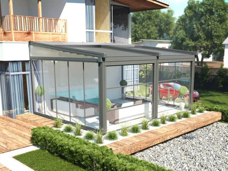 Tentinė pergola stiklinimo sistema