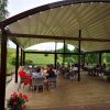 Tradicinė tentinė pergola riestu stogu iš vidaus
