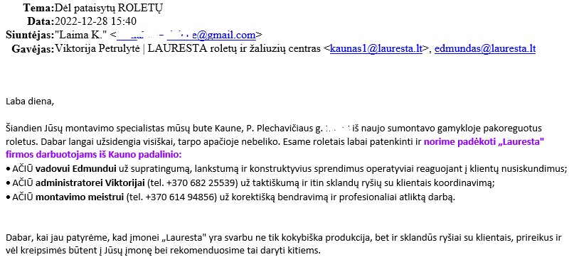 laima atsiliepimas apie roletus lauresta roletu kokybe